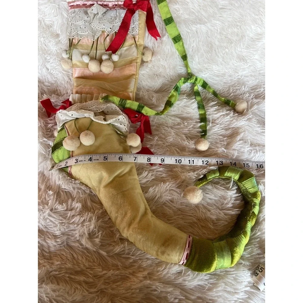 Dept 56 Christmas Stocking Big Vintage Rejoice Elf Curled Toe Lace Jester Shabby